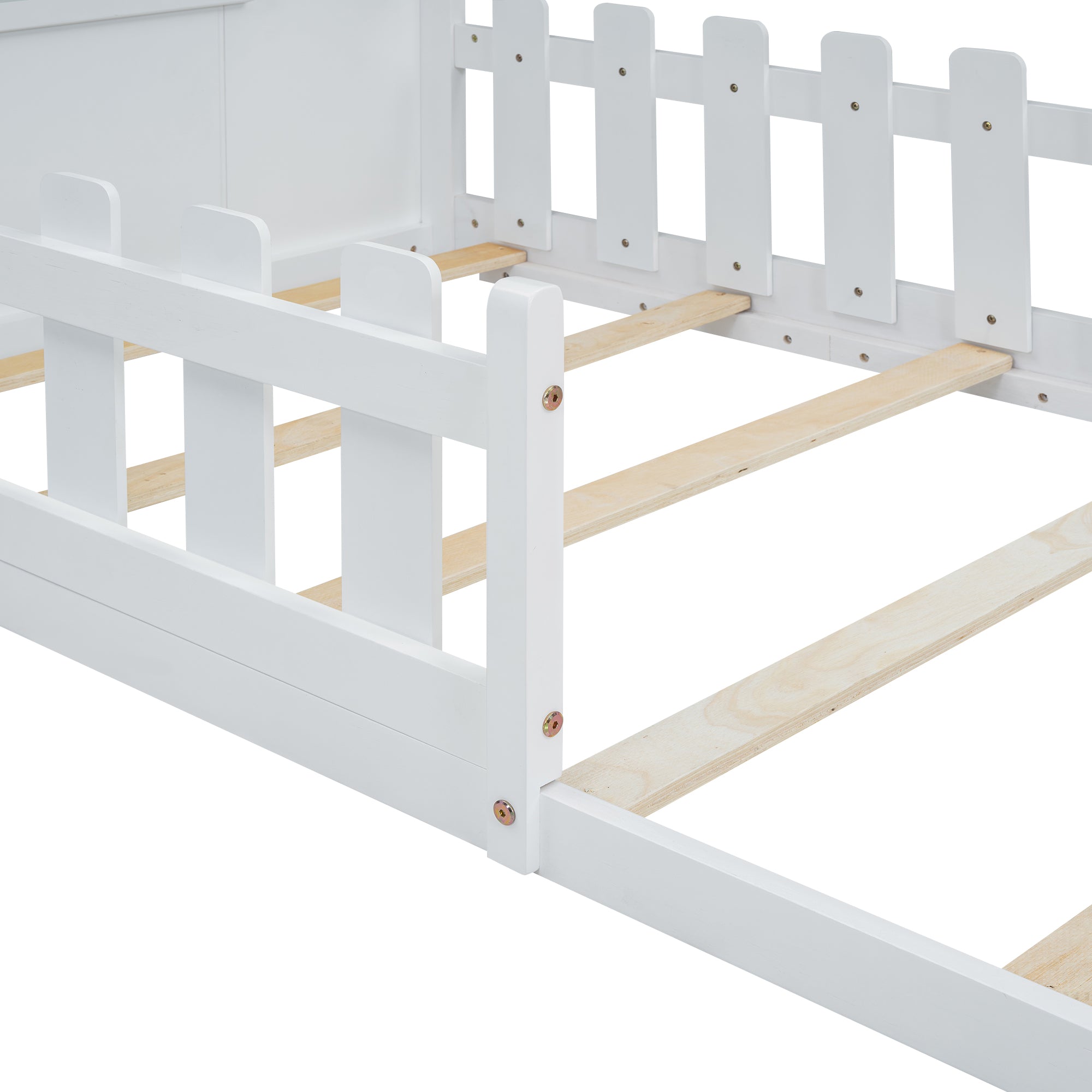 Children's Flat Bed 90x200cm House Rail - White