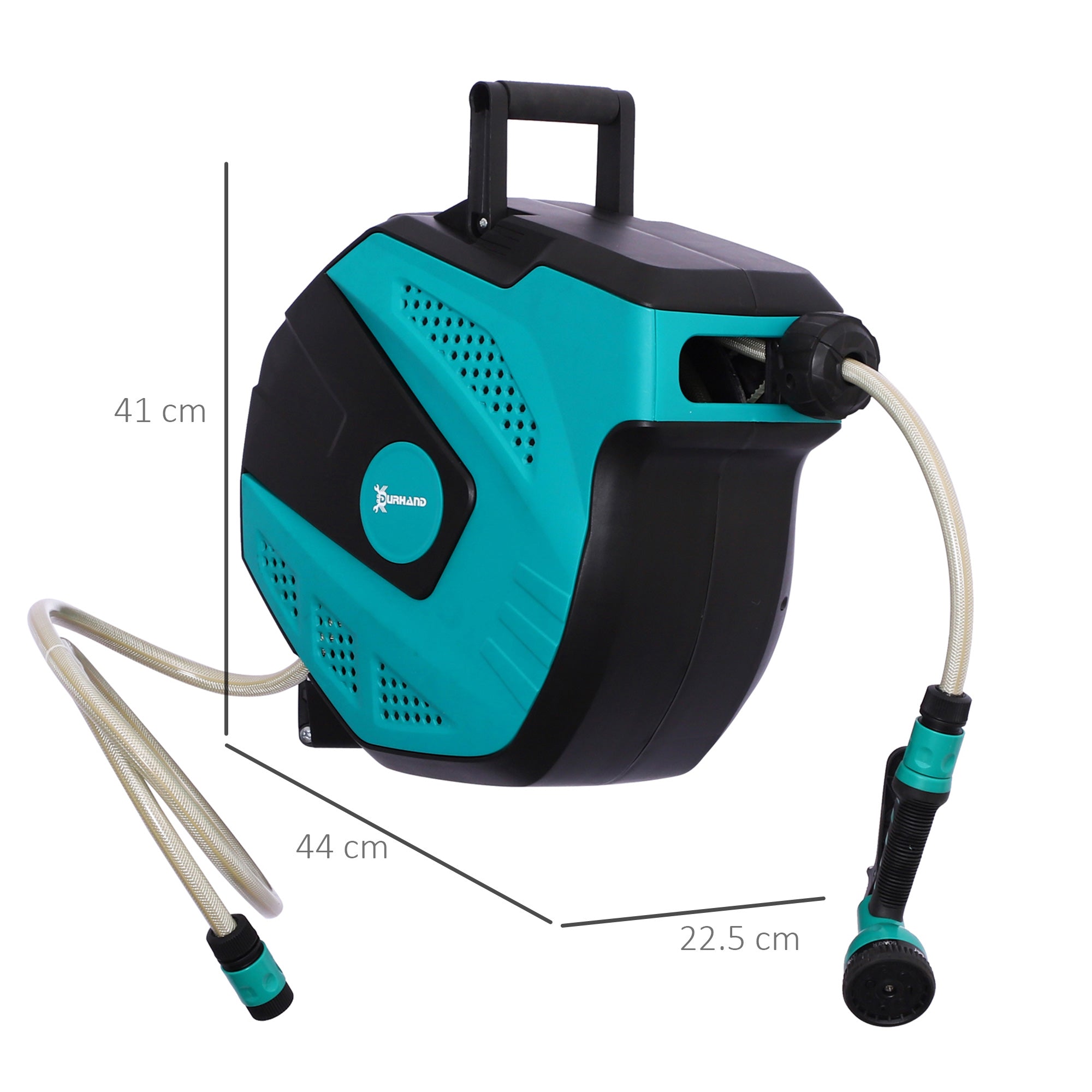 Garden Auto Hose Reel, 15m Retractable Wall Mounted 7 Patterns Spray Nozzle