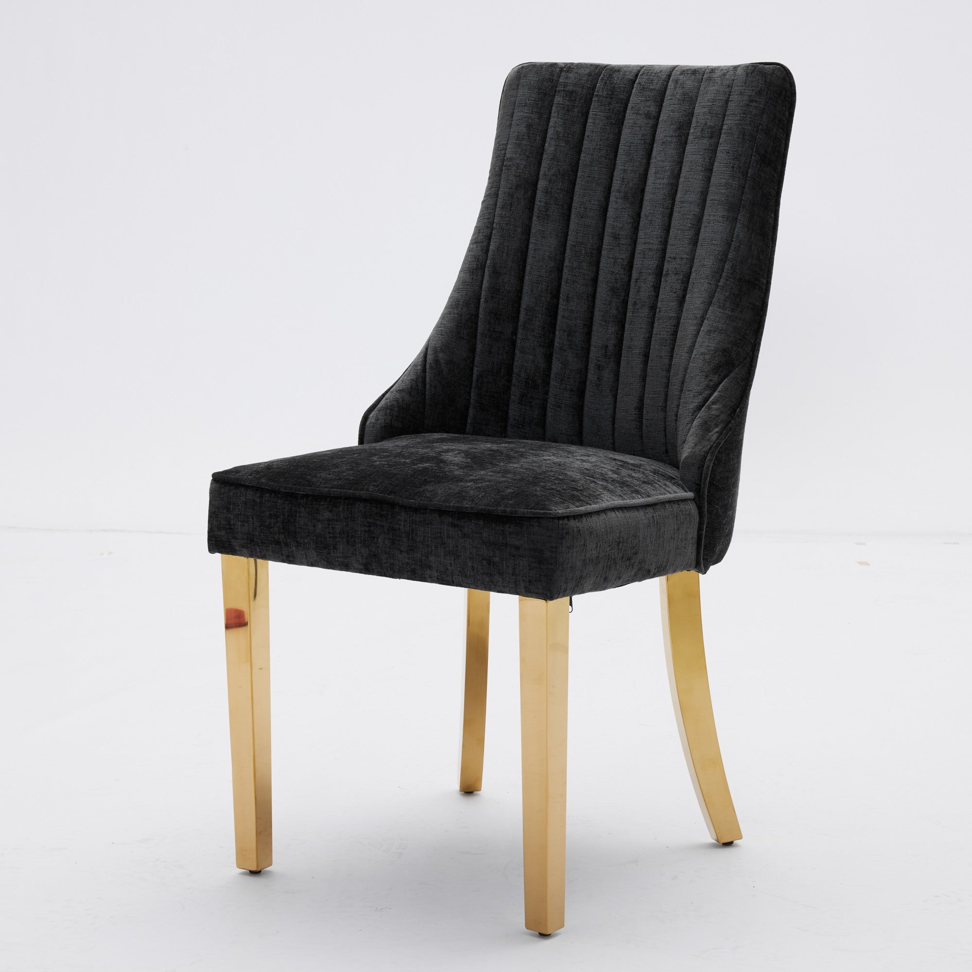 Dining Chairs, Set of 2 Accent Chair Golden Stainless Steel Legs, Chenille Black