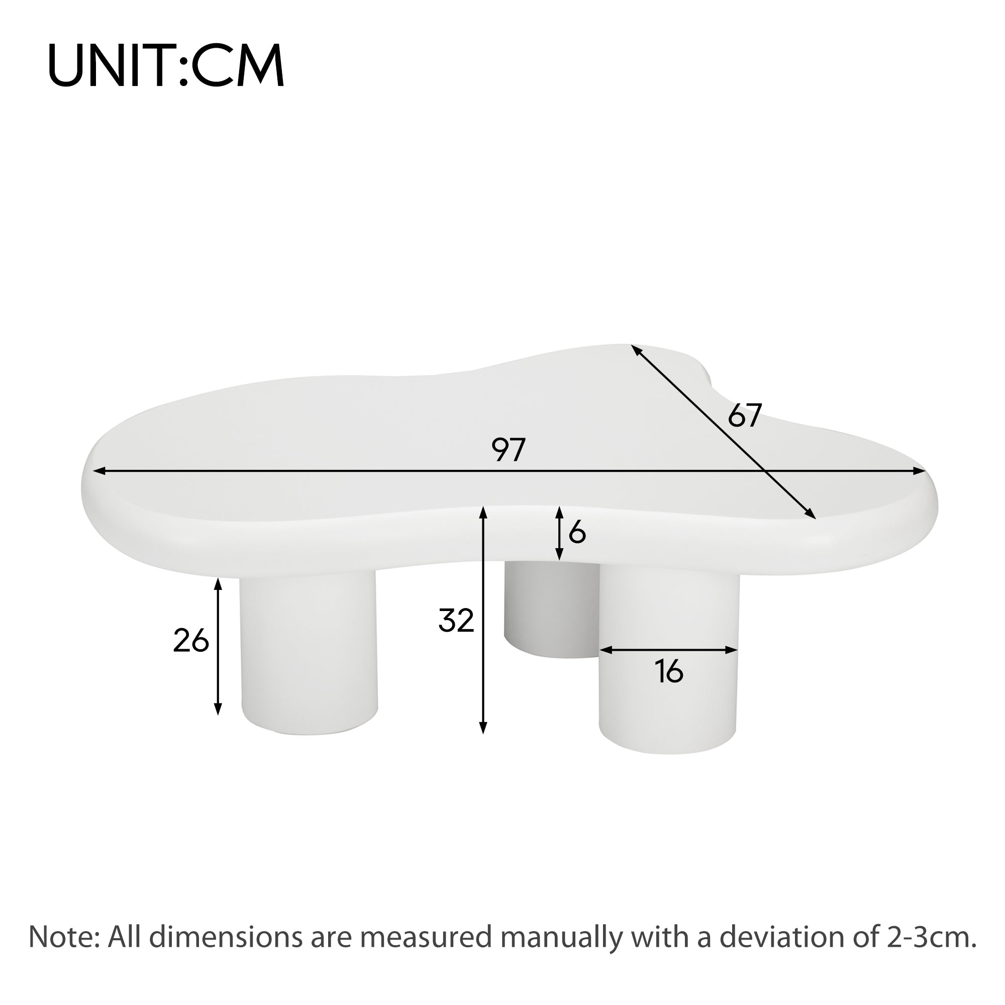 Cloud Coffee Table, Irregular Shape 97cm MDF Lacquered