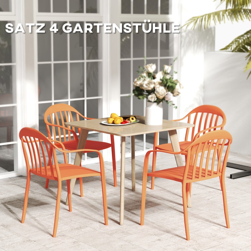 Garden Chairs Set of 4, Stackable Armchair 120 kg Support, Plastic Red