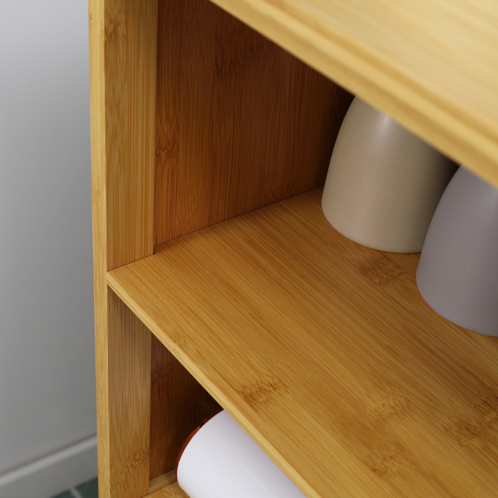 kleankin Bathroom Cabinet, Slatted Doors, Bamboo