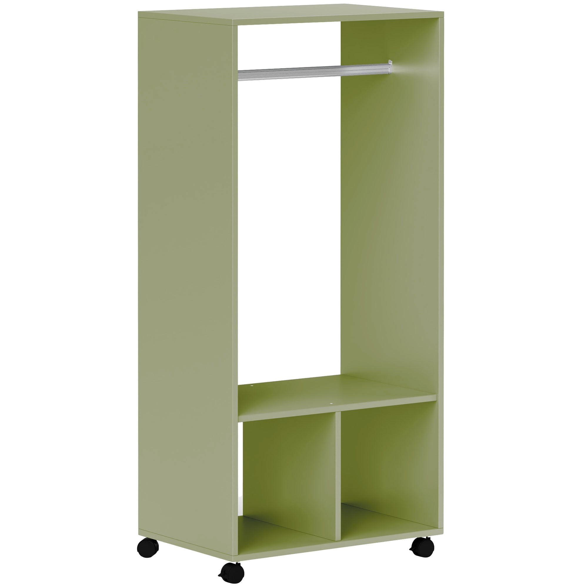 Open Wardrobe with Clothes Hanging Rail, 2 Storage Shelves, Mobile Garment Rack, Green