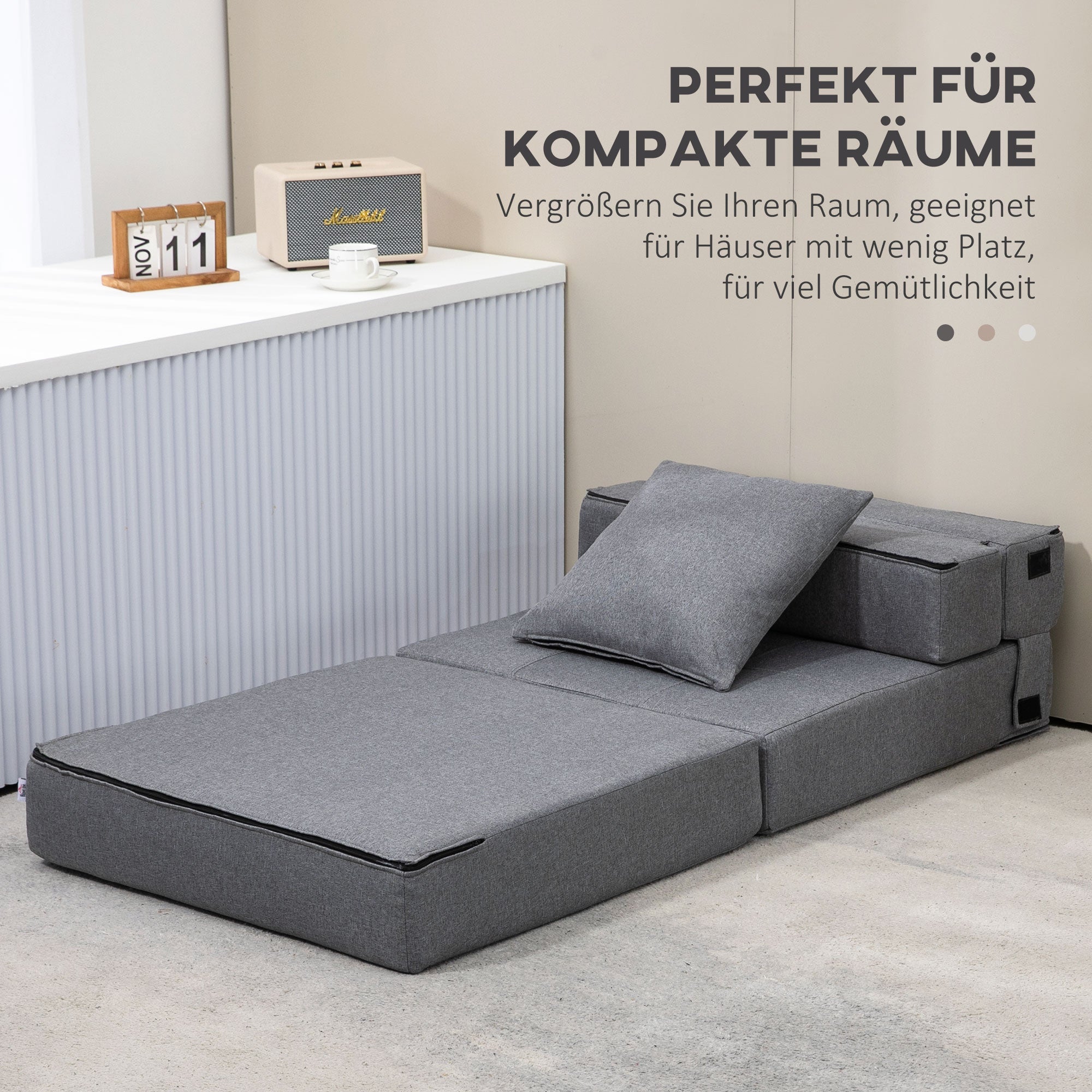2-in-1 Sleeper Chair, Foldable Sofa Bed/Recliner, 100kg Capacity, Dark Grey