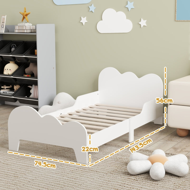 Cloud-Themed Toddler Bed Frame, Safety Rails and Low-to-Ground Design, MDF