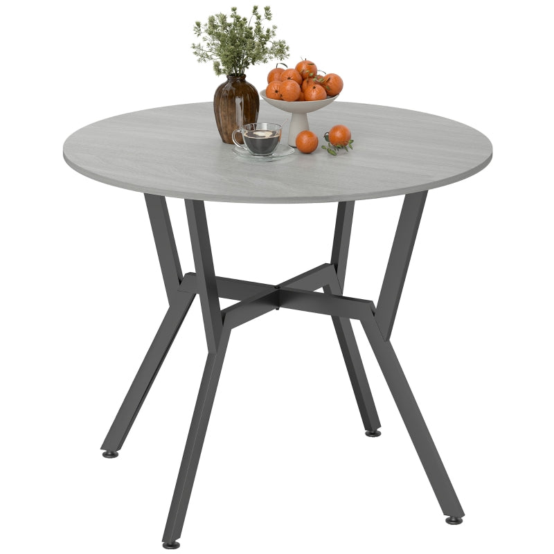 Dining Table Round Kitchen Black Legs 90 x 76 cm, Grey