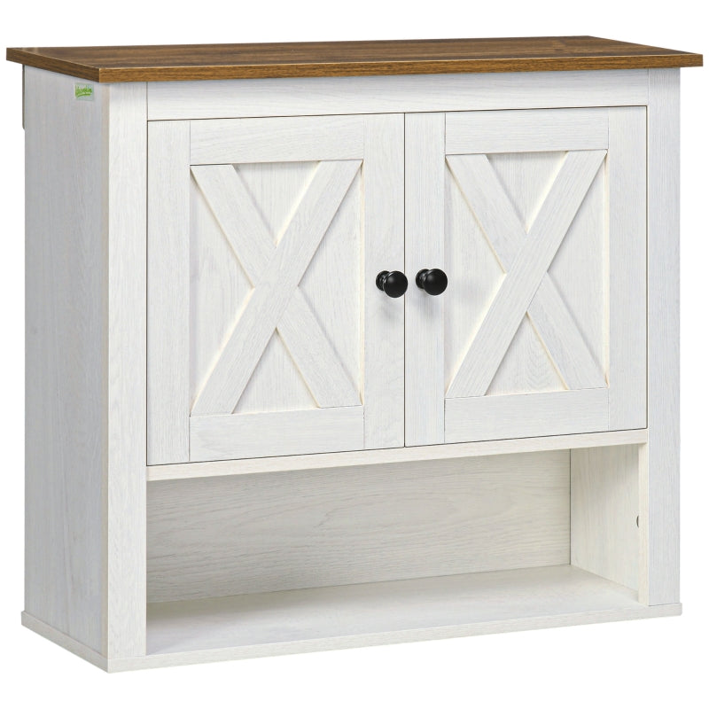 kleankin Farmhouse On-Wall Bathroom Storage Cabinet - White