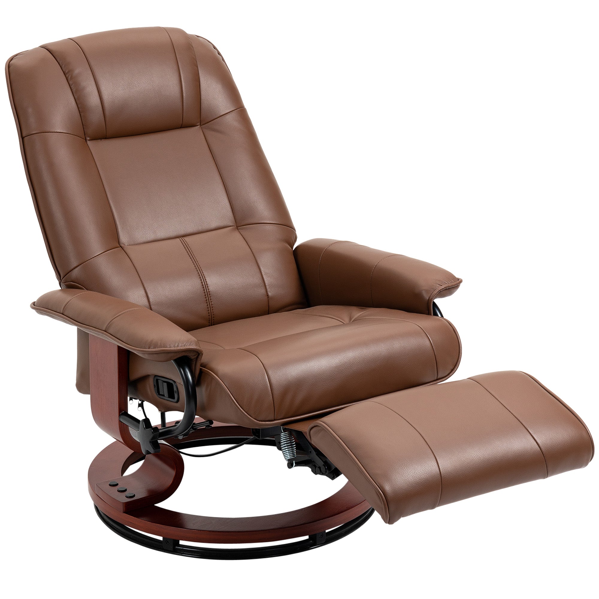 Swivel Recliner Chair, Reclining Footrest Armrests, Faux Leather