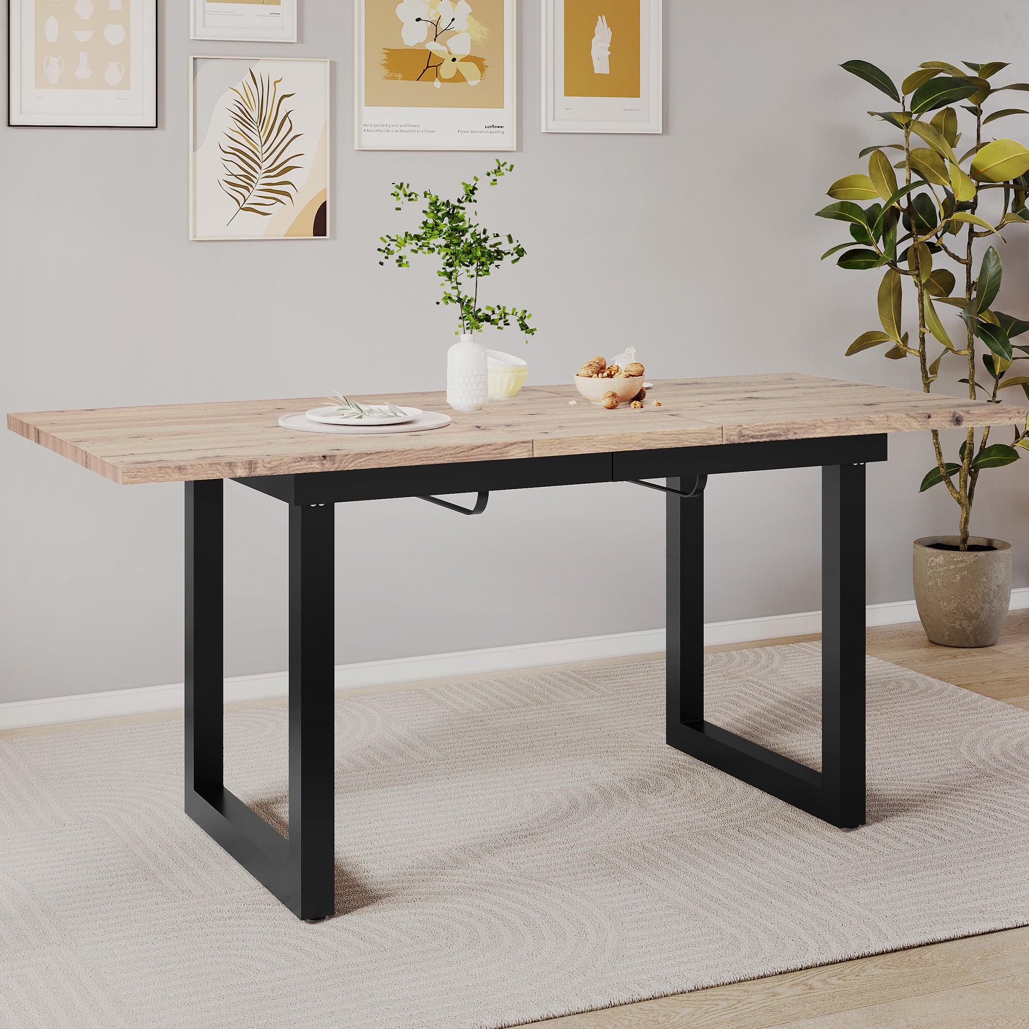 Extendable Dining Table 140/180cm Rectangular Industrial Foldable - Oak Look/Black