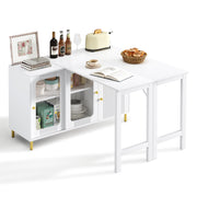 Buffet Sideboard Folding Extendable Top Rotating Glass Wave Doors - White