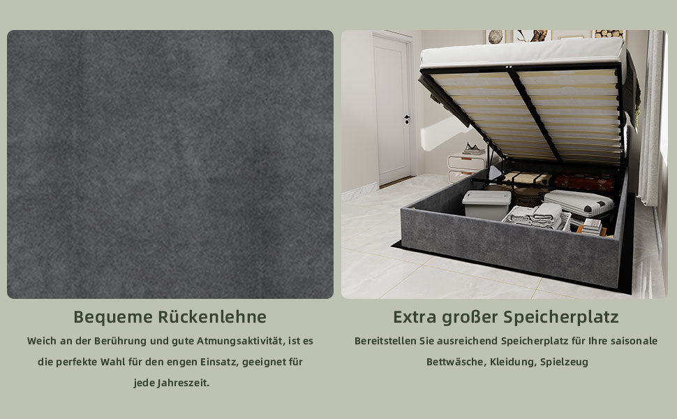 Modern Simple Style Bed Frame 90*200cm Gas Lift Storage Dutch Velvet Grey