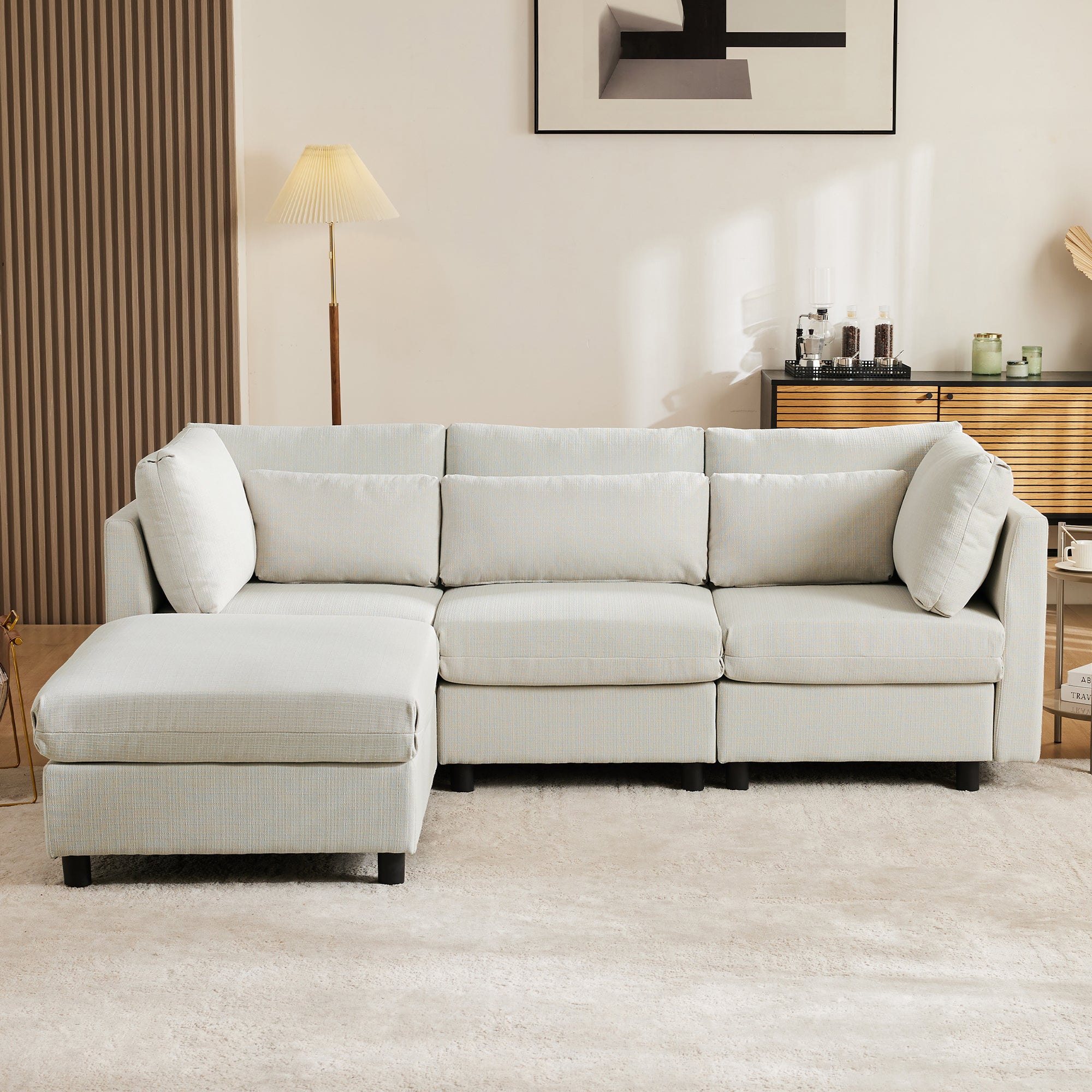 Sofa, L-Shaped Corner with Footstool, 3-Seater, Upholstered
