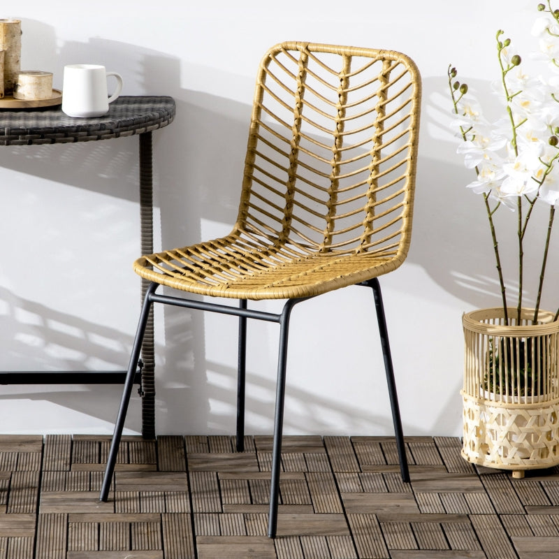 Dining Chair Set of 2 with Rattan Look, Steel, Yellow