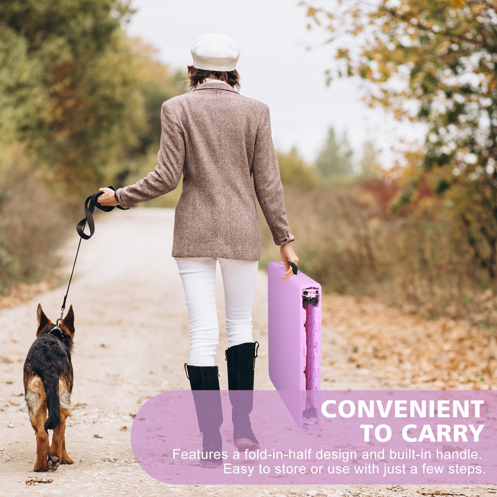 Portable Folding Table 125cm, Adjustable Height, Purple