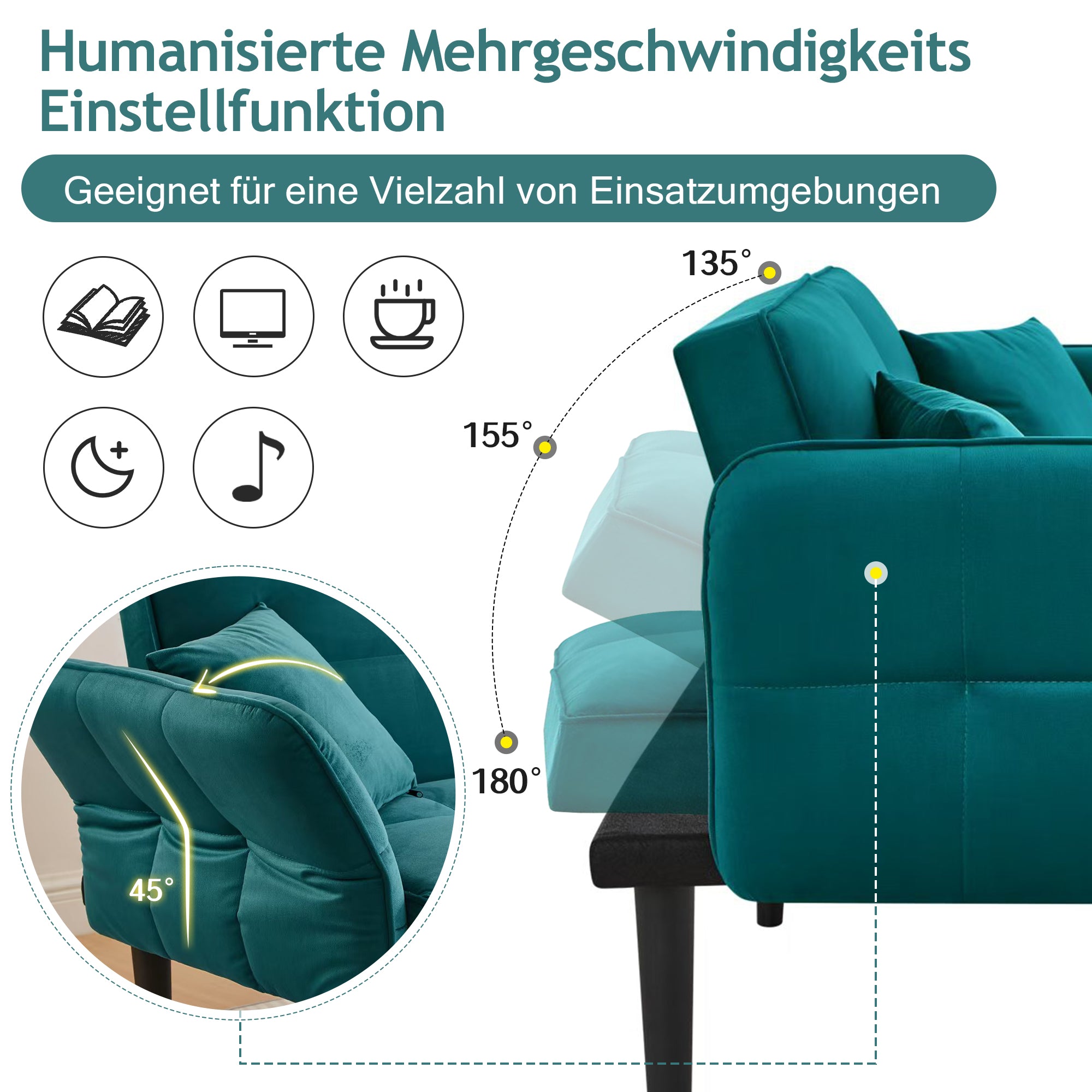 2-in-1 Adjustable Sofa Bed, Two-seater Folding Sleeping Function, Velvet