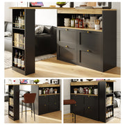 360° Rotating Bar Table with 4 Drawers and Open Shelves Storage