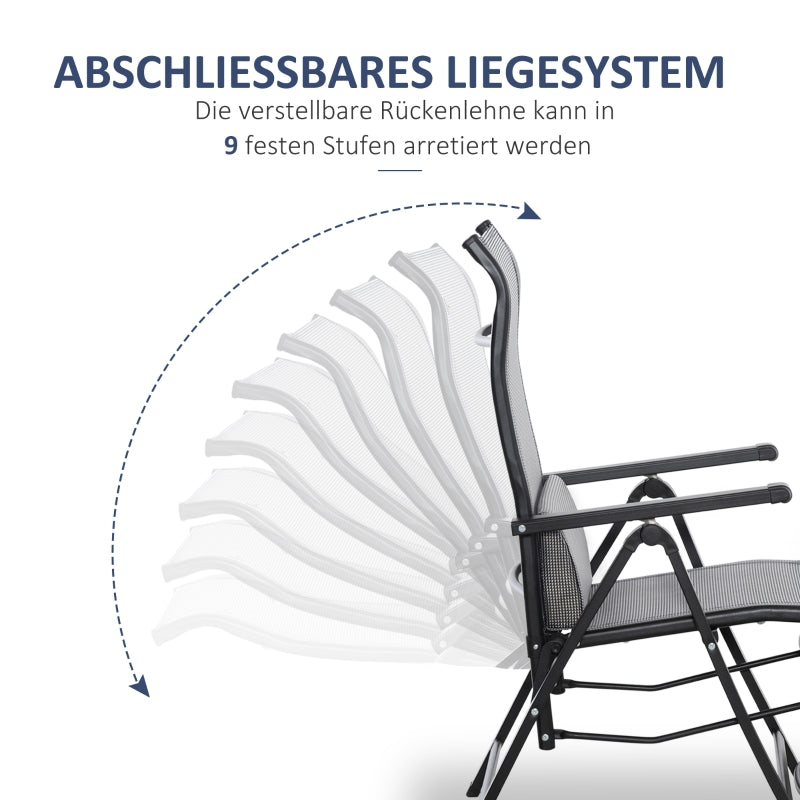 Folding Sun Lounger Zero-Gravity Recliner 9-Position Adjustable with Cushion - Black/Grey