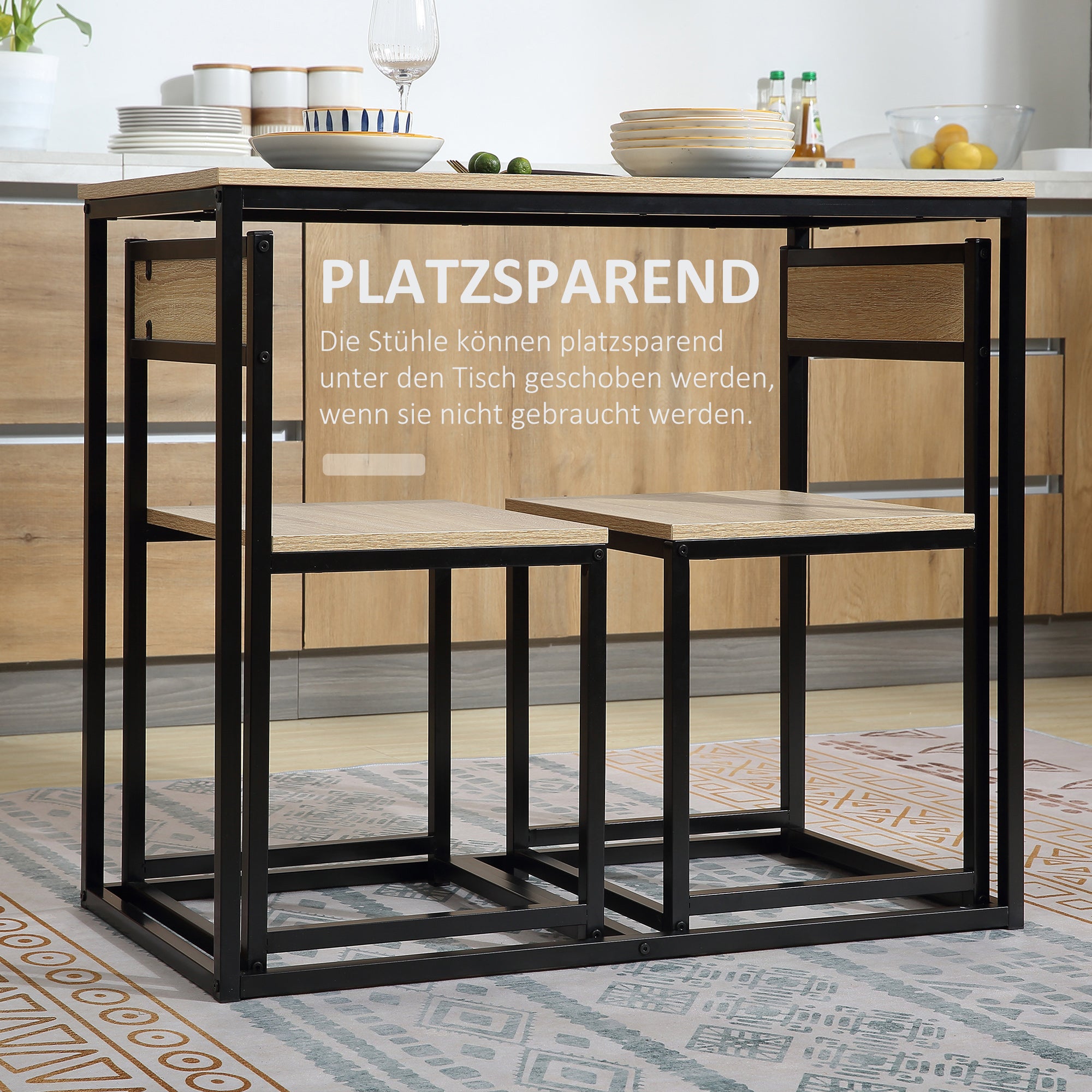 Dining Set 3-Piece 2 Chairs Small Spaces, Oak