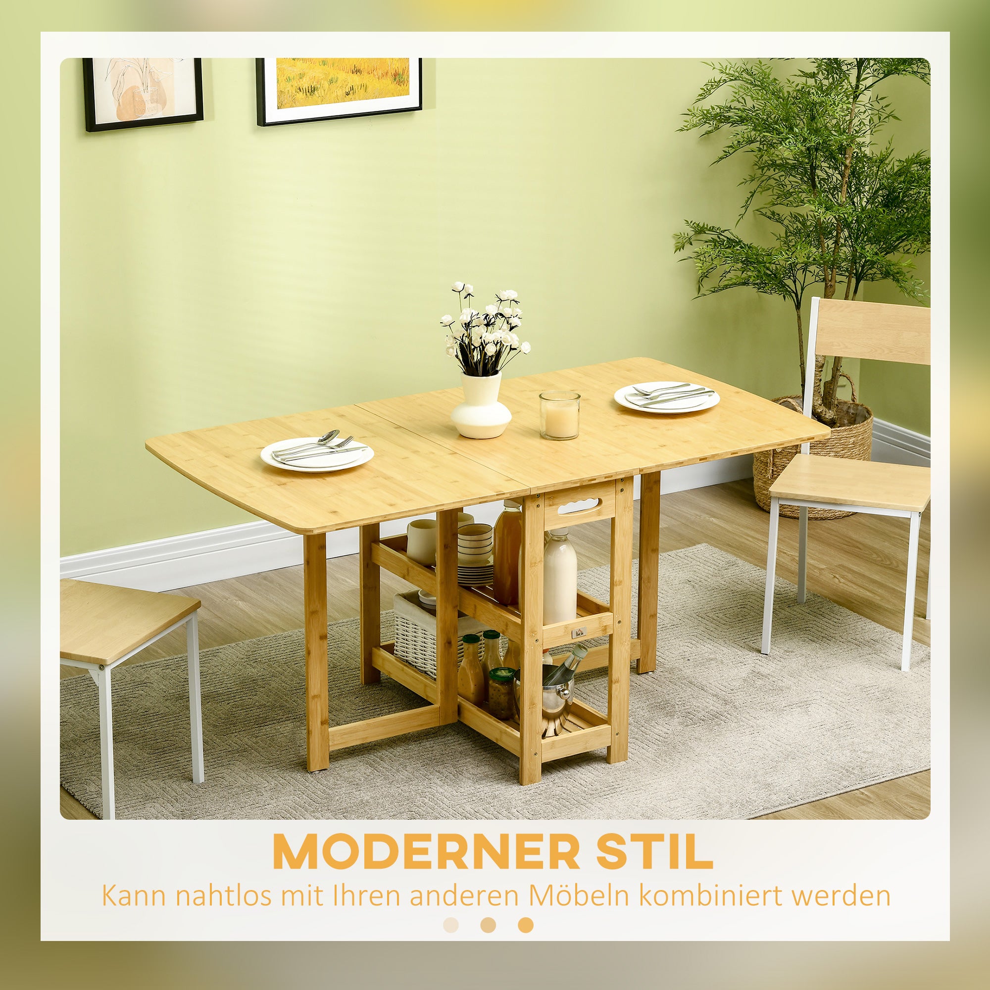 Dining Table Folding Storage Adjustable Legs 149.5x80x73.5cm, Bamboo Natural Wood