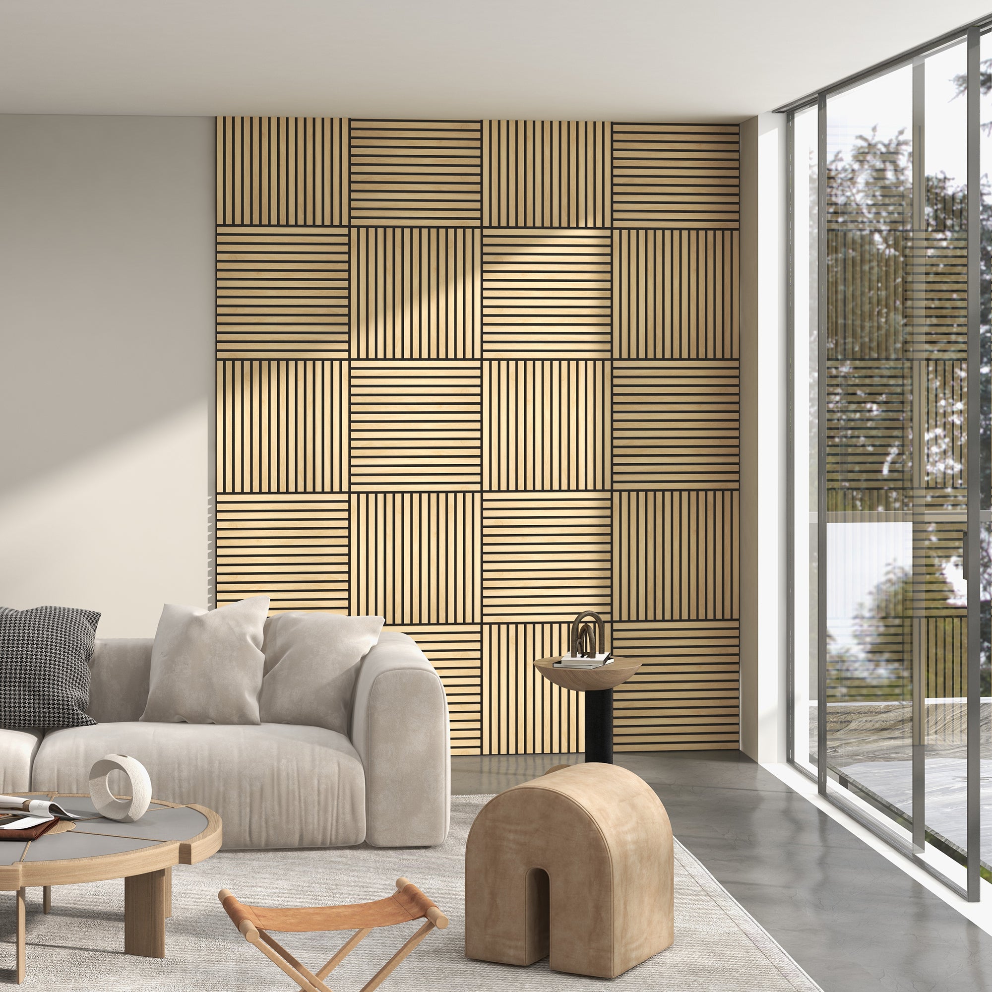 Acoustic Panels, 4pc 60x60cm 3D Wall Panels, Oak
