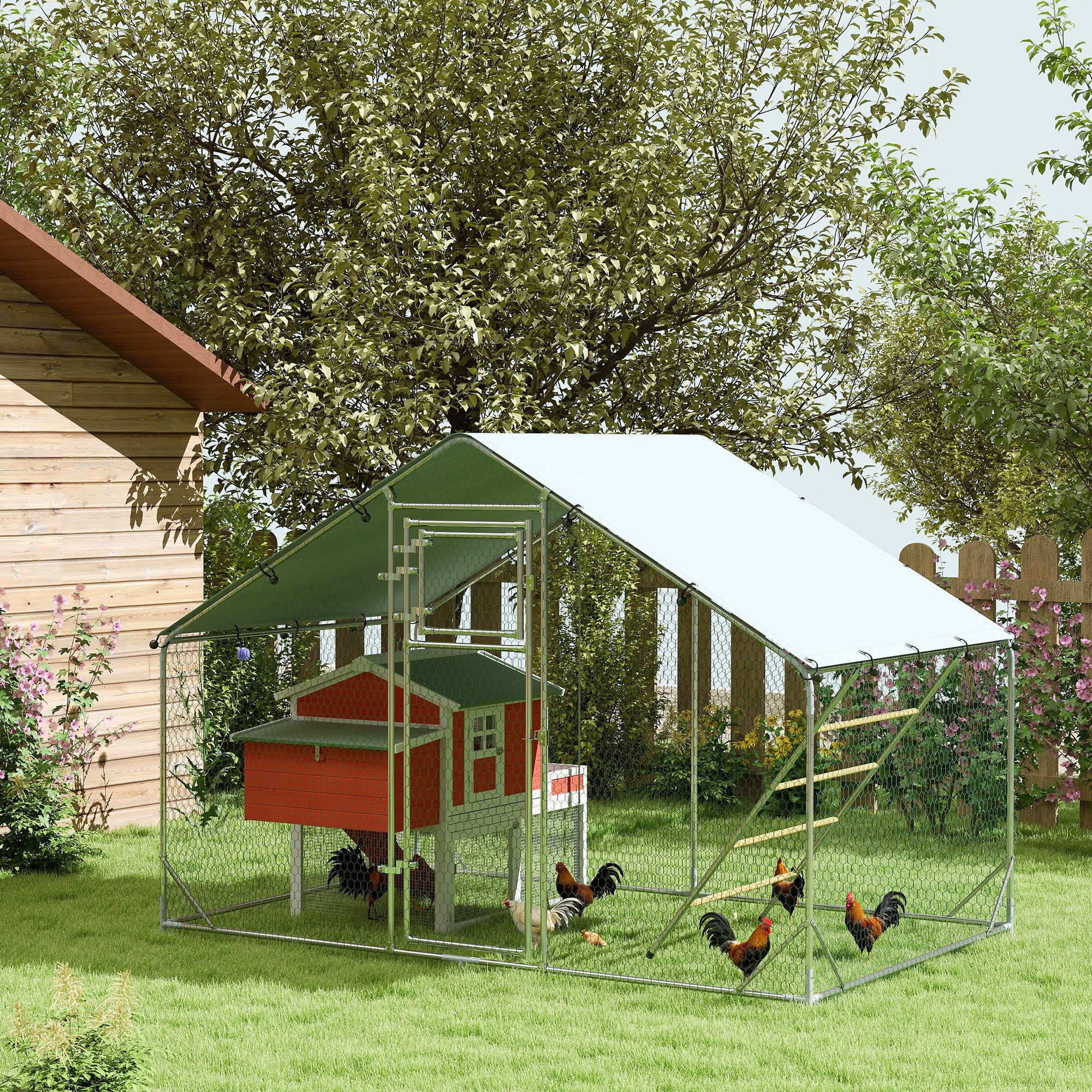 Chicken Coop Free-Range Enclosure, 300 x 200 x 195 cm, Steel, Silver