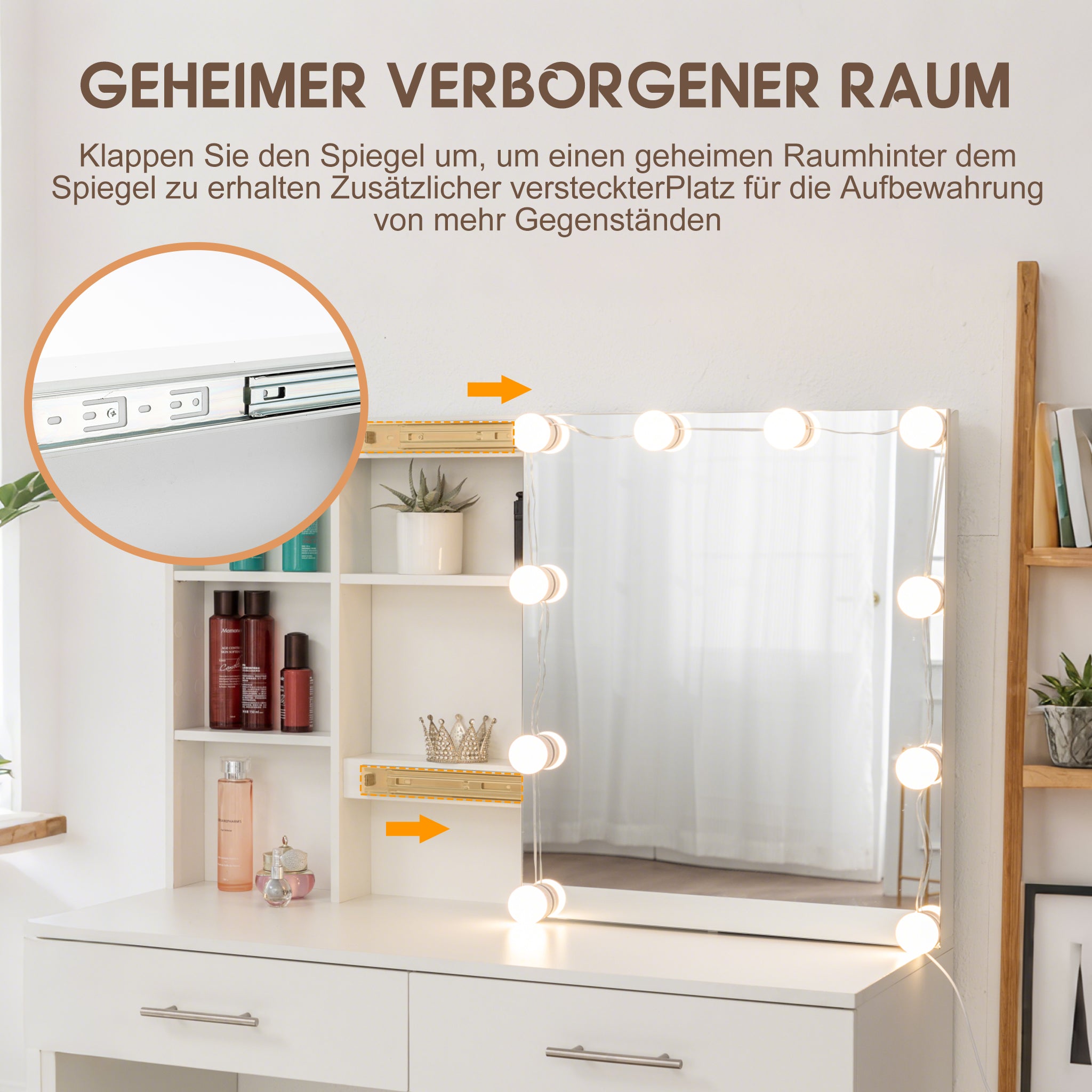 Dressing Table Vanity with Mirror, Drawer, LED Lighting