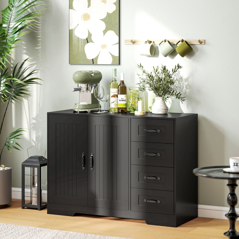 Sideboard Chest Modern Style 4 Drawers 1 Cabinet - Black