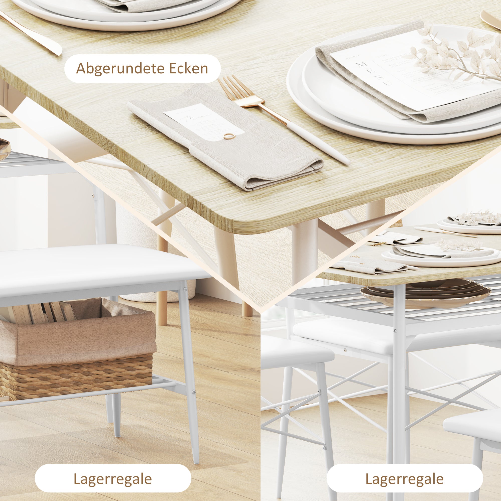 Dining Table Set, 4-Person Kitchen Table with Storage, Oak