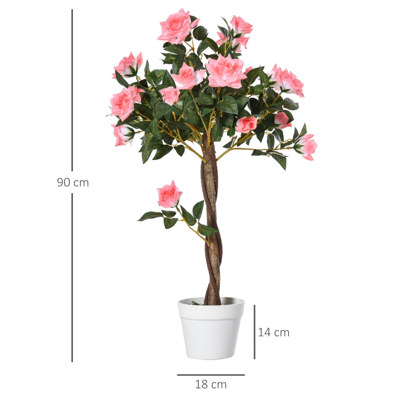 Artificial Rose Tree 90 cm Large Realistic Plant in Pot, Plastic