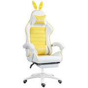 Racing Gaming Chair Reclining with Rabbit Ears Footrest Faux Leather Yellow