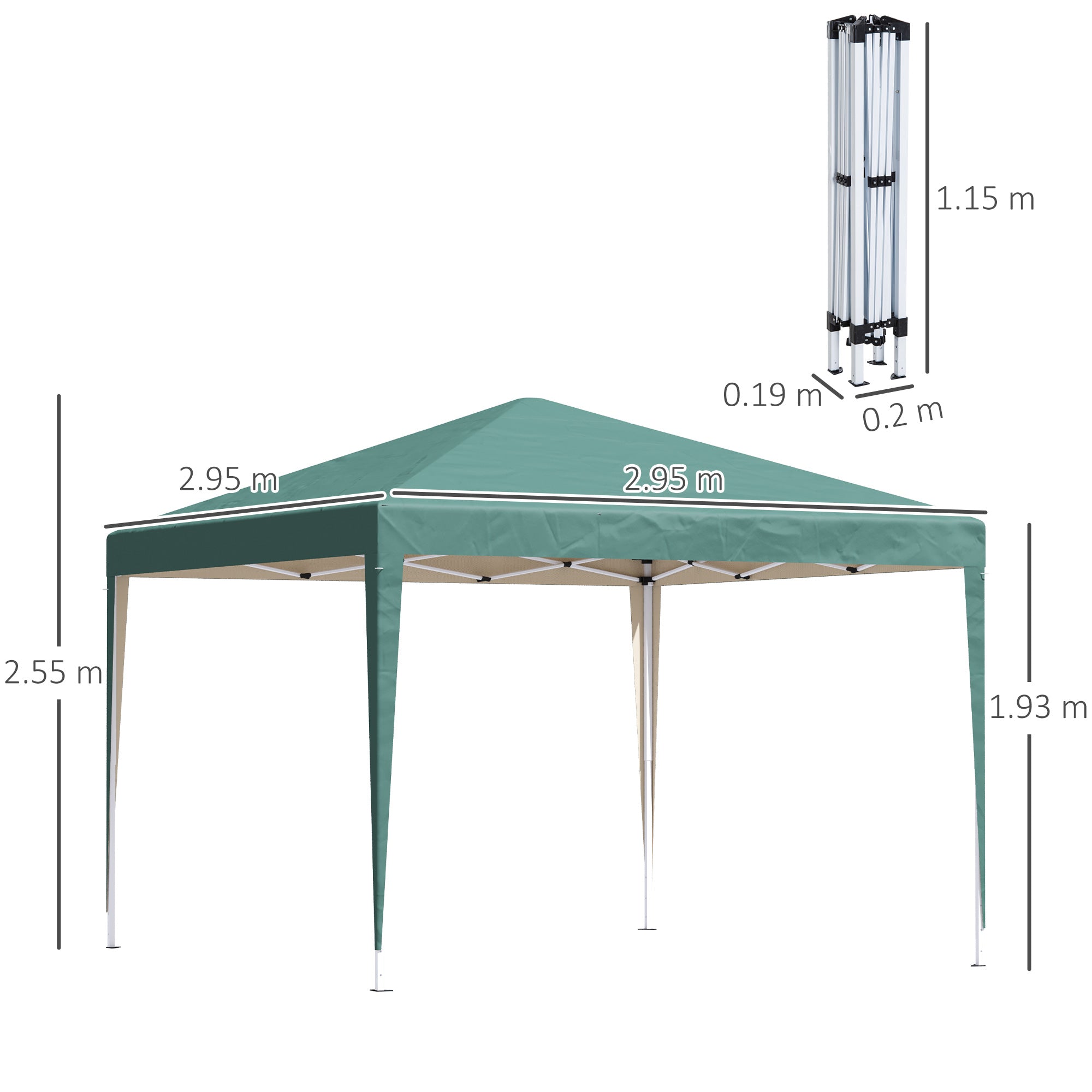 Garden Pop Up Gazebo, 3 x 3M Height Adjustable Tent Canopy with Carrying Bag, Green
