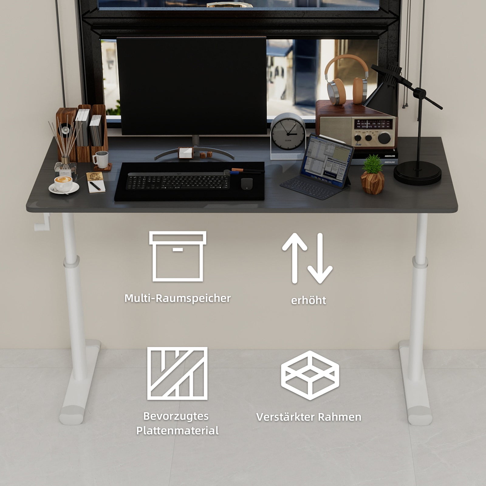 Adjustable Study Desk, Height-Adjustable Multi-Purpose Compact Home/Office Desk