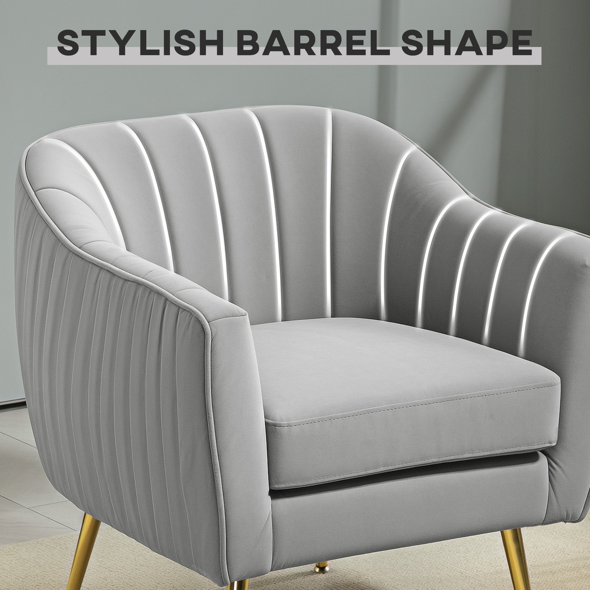 Velvet-Feel Shell Back Accent Chair - Grey