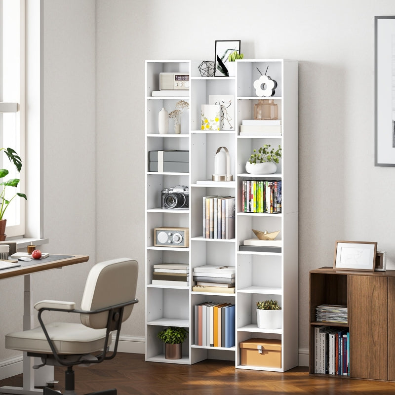 21-Compartment Bookshelf with Adjustable Shelves - White