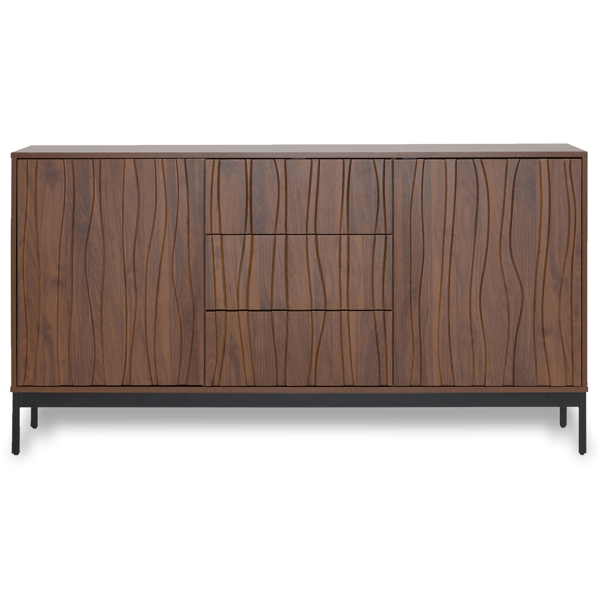 Sideboard 150cm with 3 Drawers and One-Piece Cutout, Dark Grained Oak