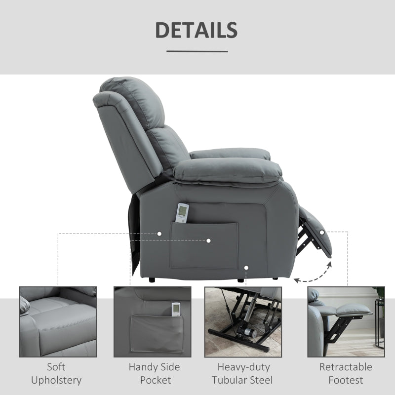 Riser and Recliner Chair with Massage, Heat, Power Lift, Grey