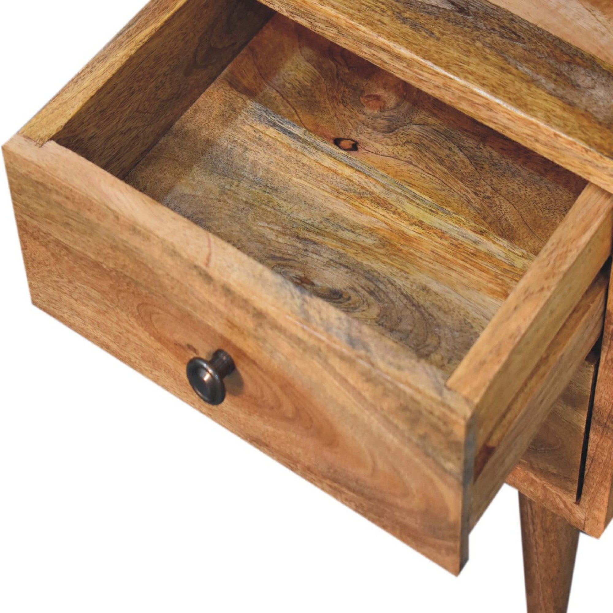 Solid Wood Bedside, Mini Classic Open 2 Drawers and Open Slot, Oak-ish Brown