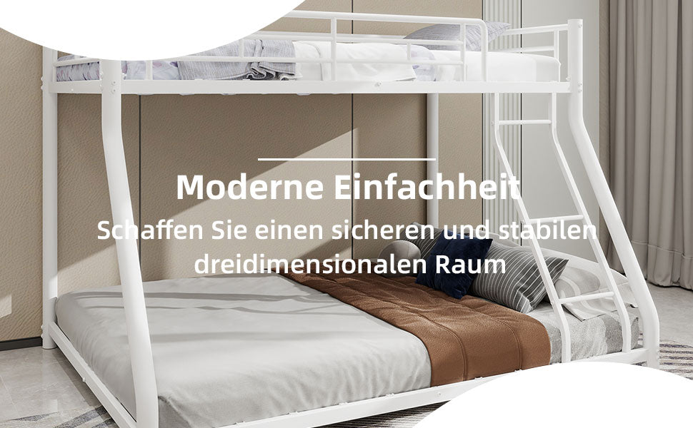 Bunk Bed, Twin Over Full with Ladder & Guardrail, Heavy Duty Metal