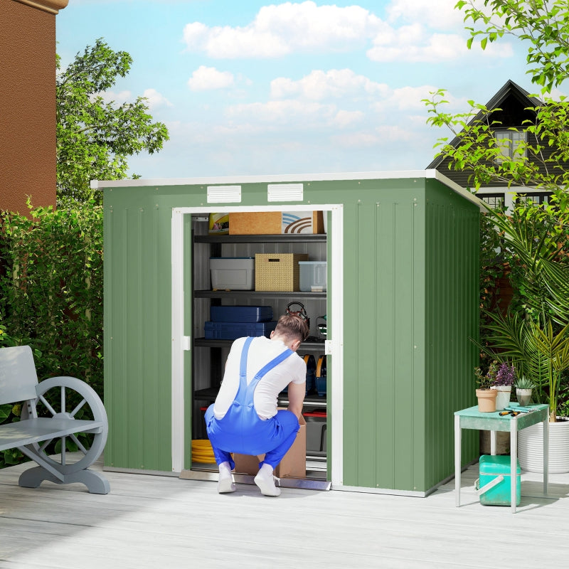 Garden Shed 7x4ft Galvanised Steel with Foundation Kit Green