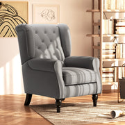Retro Accent Chair Wingback Armchair Wood Frame Button Tufted Linen, Dark Grey