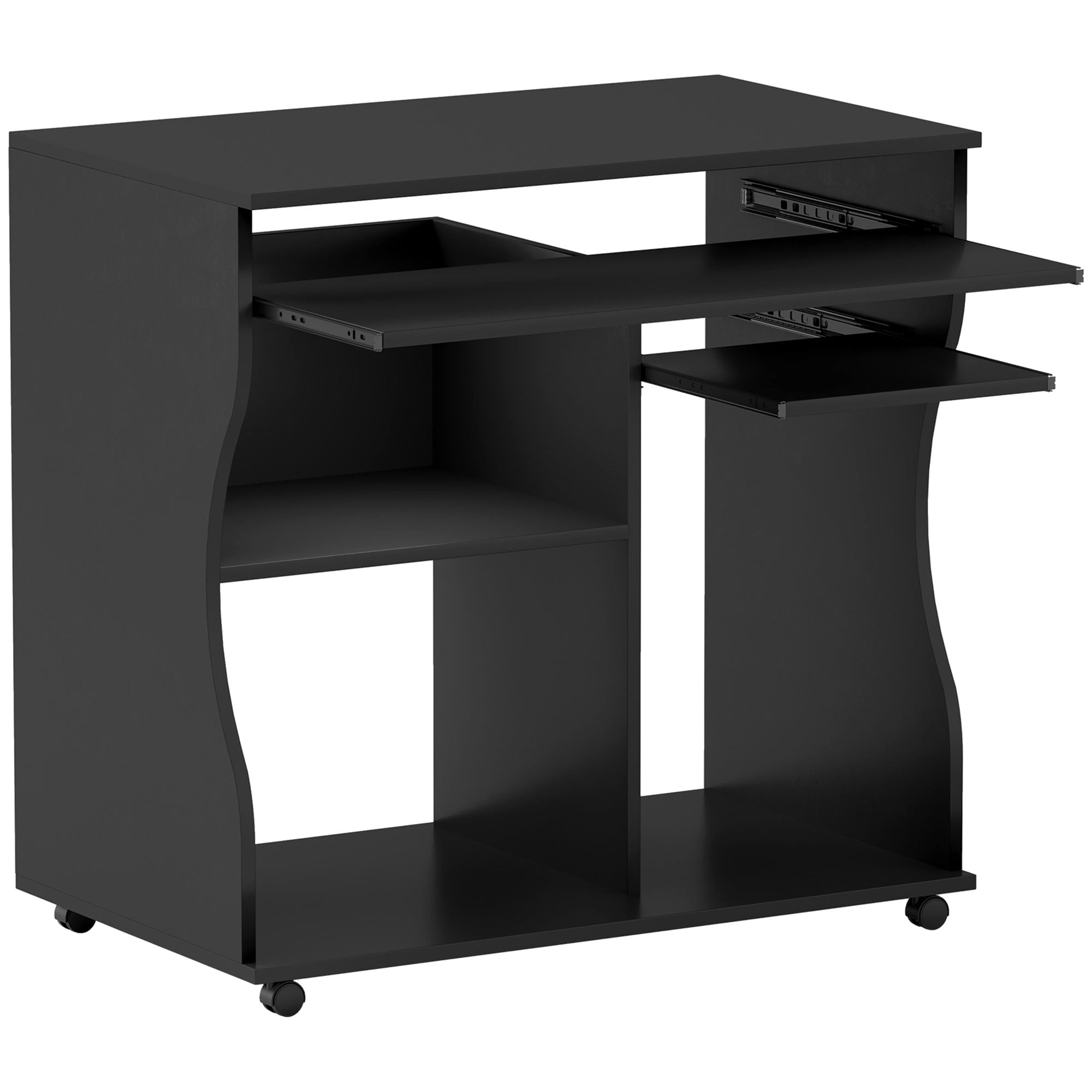 Computer Desk with Wheels, Keyboard Tray, Storage, Black