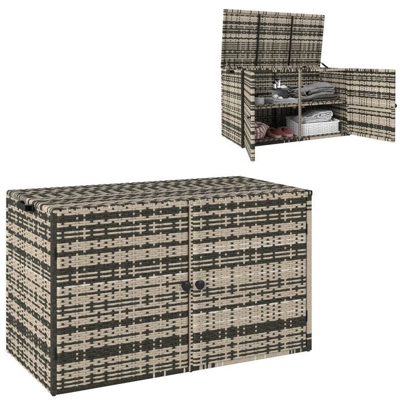 Rattan Storage Box, 350L 2-Level Weatherproof, Mixed Grey