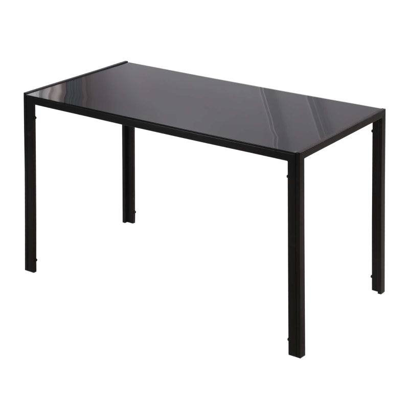 Modern Rectangular Dining Table for 4 People, Tempered Glass Top and Metal Legs