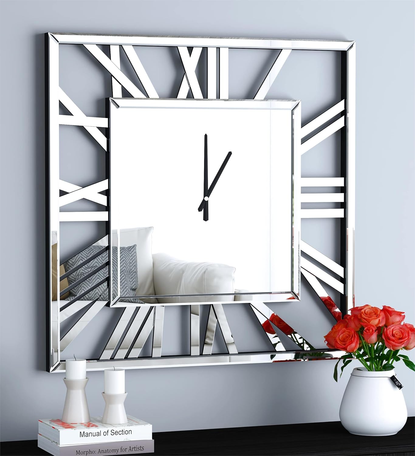 Wall Clock Large Square Glass