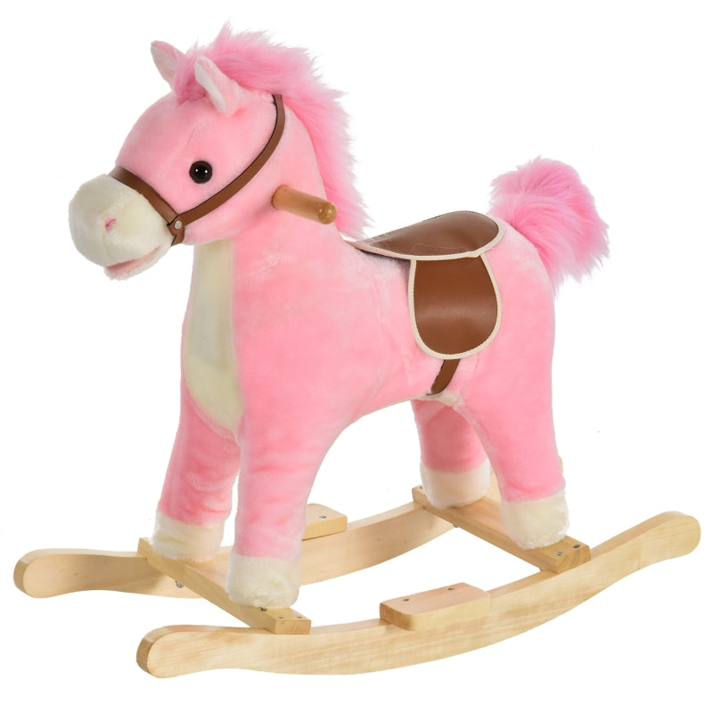 Rocking Horse Plush Rocking Animal with Animal Sounds for Children Pink
