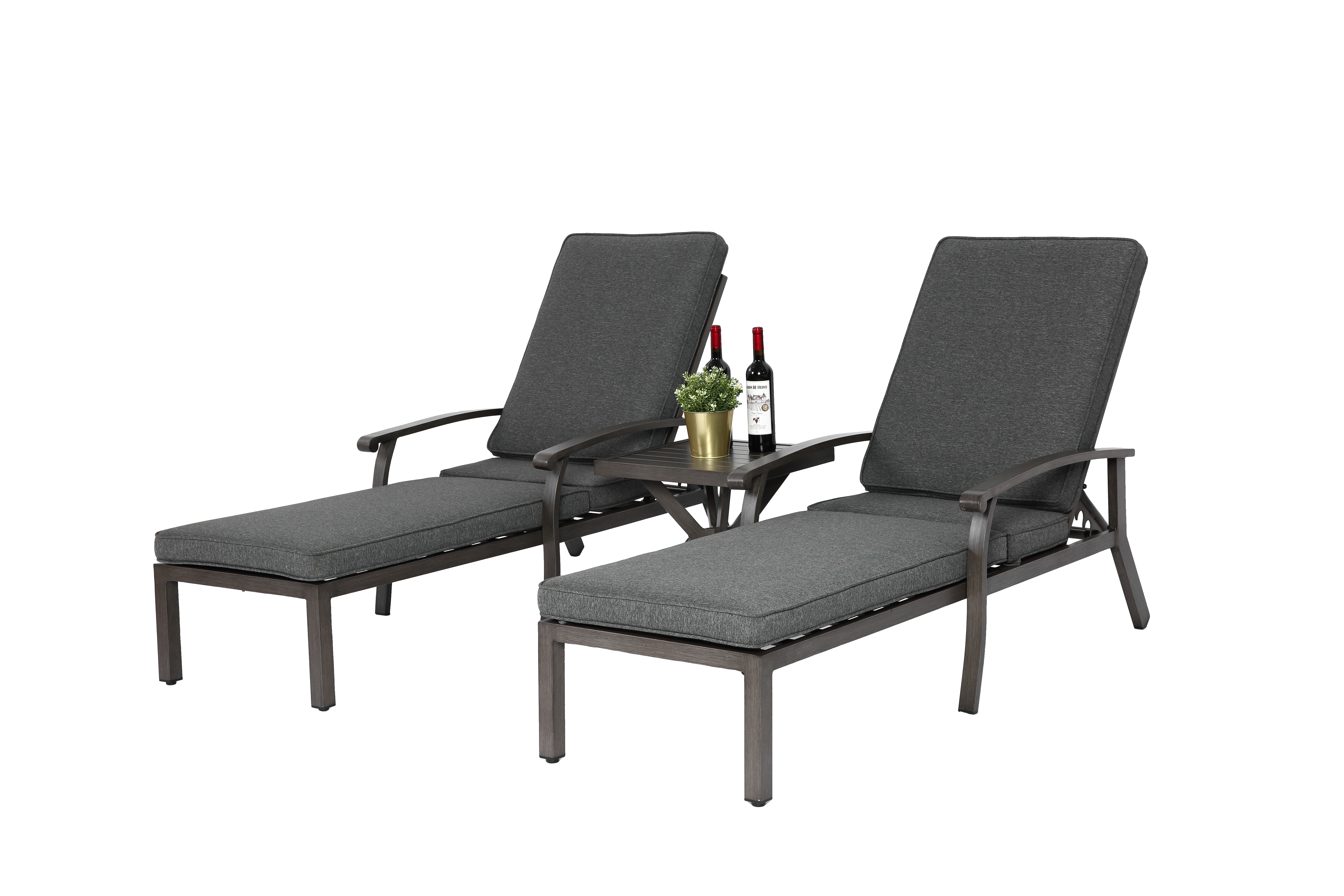 Lounge Patio Chair, Adjustable Reclining with Gray Cotton Cushion
