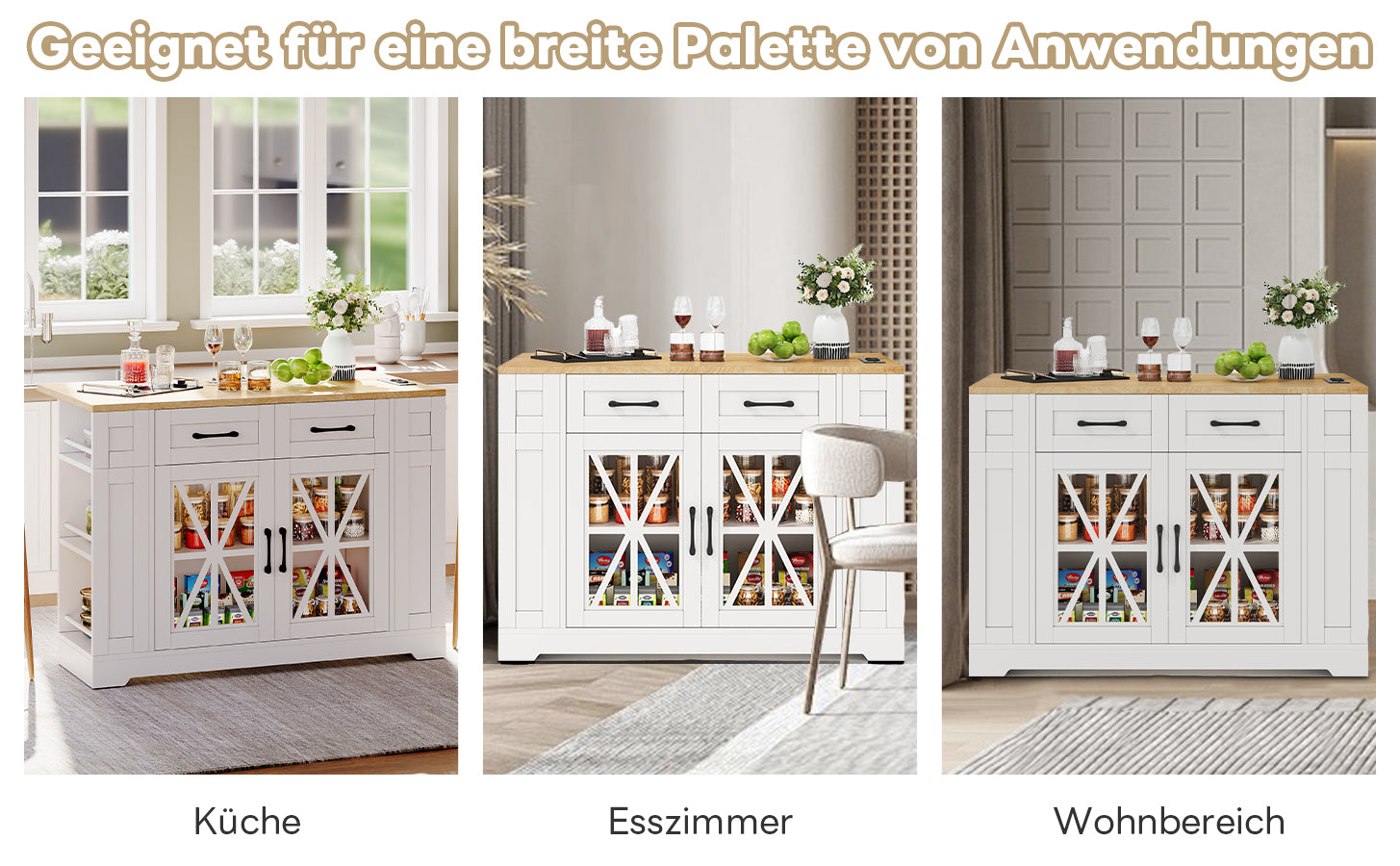 Portable Kitchen Island 120cm Folding Dining Table USB Charging Storage on Casters