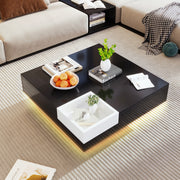 Coffee Table high gloss with removable storage box LED light effect white and black