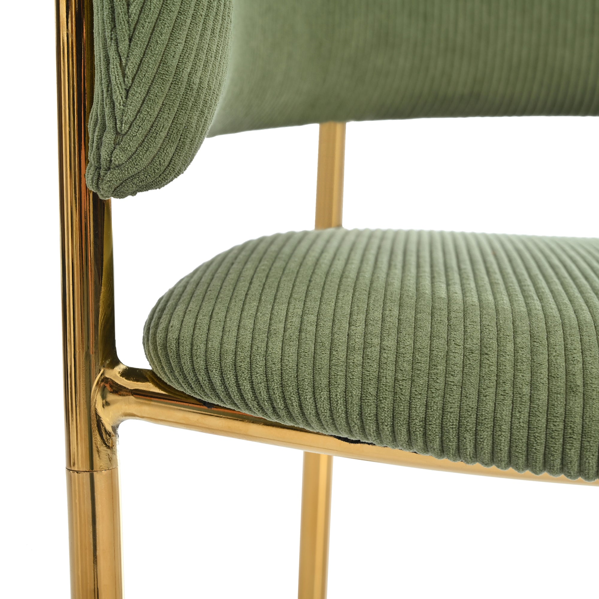 4 Modern Chairs, Angled Legs Adjustable Feet, Corduroy Fabric (Green)