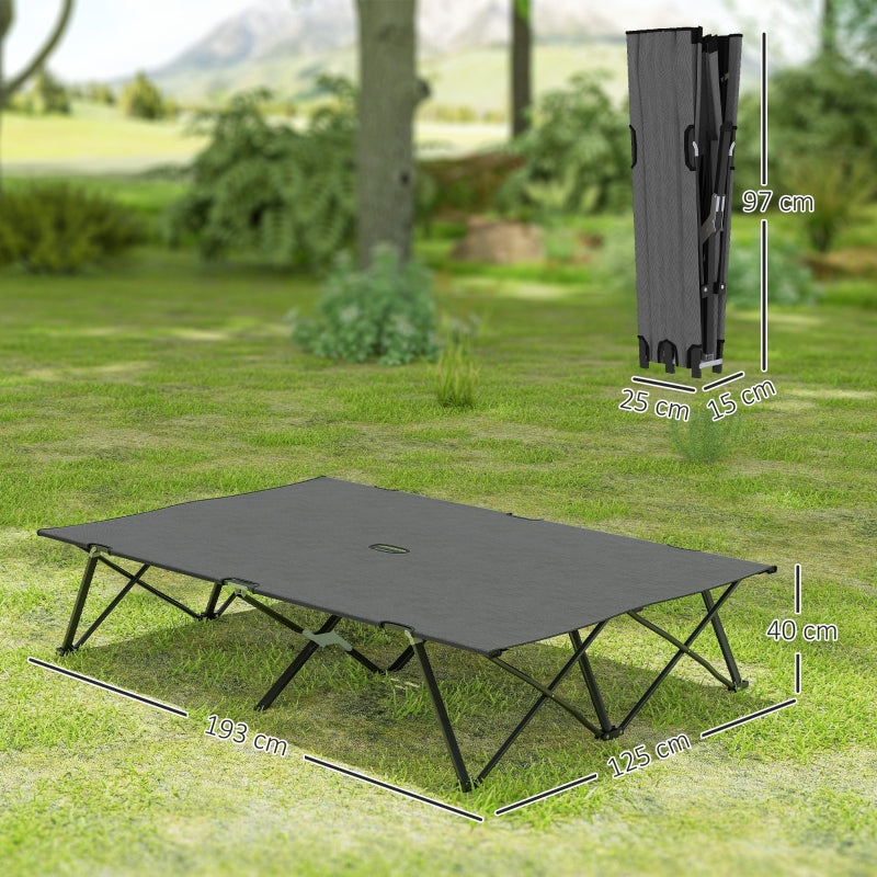 Double Camping Cot Bed, Portable Folding with Bag - Charcoal Grey